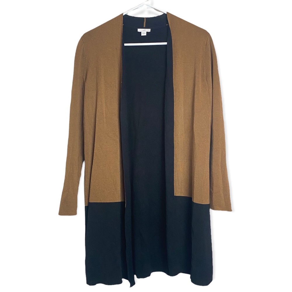 J. Jill Golden Brown / Tan & Black Colorblock Open Front Cardigan Size Small